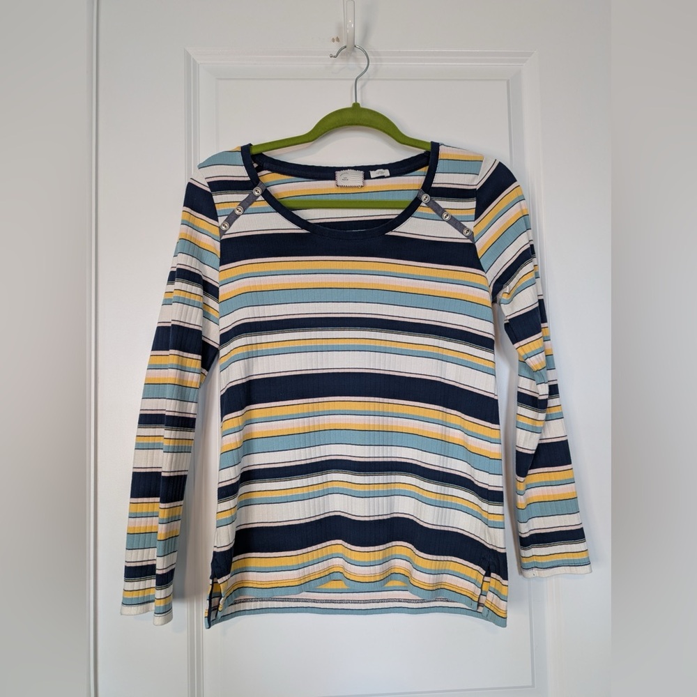 Anthropologie Postmark Joliette Ribbed Striped Scoop Long Sleeve Top Size Medium